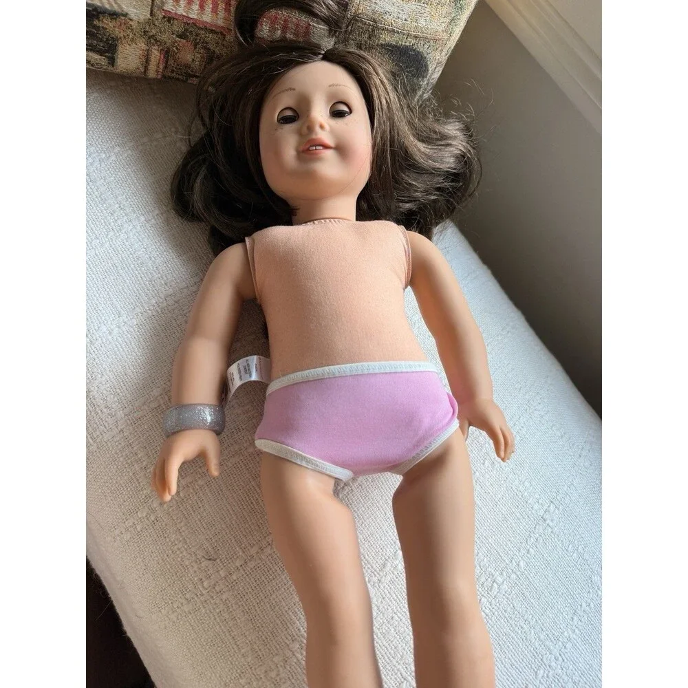 American Girl Truly Me Doll Brunette Green Eyes Freckles 18” Blue Dress AS IS